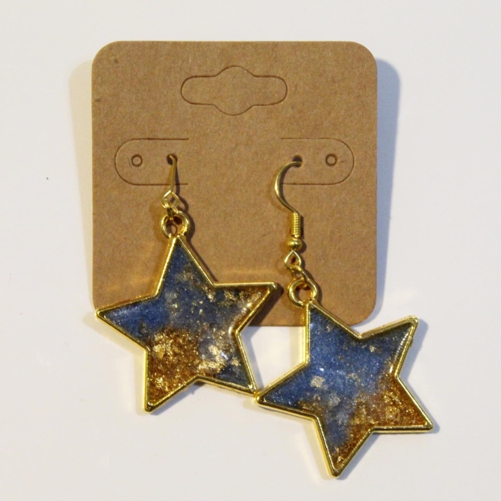 Star-Shaped Blue and Gold Earrings